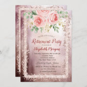 Eleganter Rosa Glitzer Frame Retirement Einladung (Vorne/Hinten)