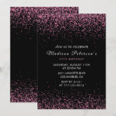 Eleganter Rosa Glitzer Glam 57. Geburtstag Einladung (Vorne/Hinten)