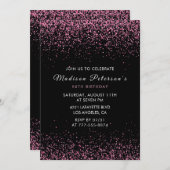 Eleganter Rosa Glitzer Glam 98. Geburtstag Einladung (Vorne/Hinten)