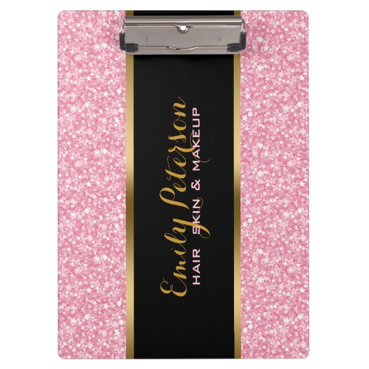 Eleganter rosa Glitzer Gold und Schwarze Akzente Klemmbrett (Vorderseite)