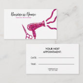 Eleganter Rosa Glitzer Haartrockner Frisör Terminkarte (Vorne/Hinten)