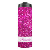 Eleganter Rosa Glitzer Individuelle Name Thermosbecher (Vorderseite)