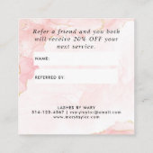 Eleganter Rosa-Glitzer-Marmor Empfehlungskarte (Rückseite)