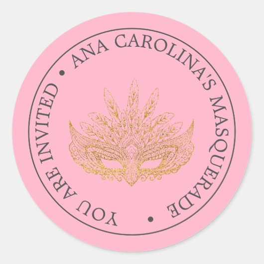 Eleganter Rosa Glitzer Masquerade Runder Aufkleber (Vorderseite)