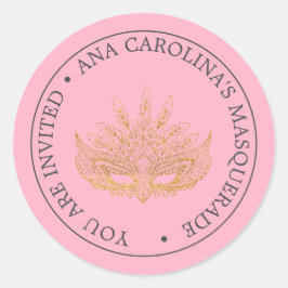 Eleganter Rosa Glitzer Masquerade Runder Aufkleber