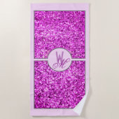 Eleganter rosa Glitzer Mit Monogramm Strandtuch (Vorderseite)