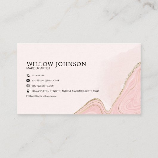 Eleganter Rosa-Glitzer Moderner Monogram-Marmor Visitenkarte (Rückseite)