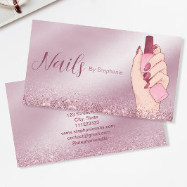 Eleganter rosa Glitzer Nagelkunst Schöne Kunstschä Visitenkarte