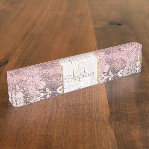 Eleganter Rosa Glitzer Namensplakette