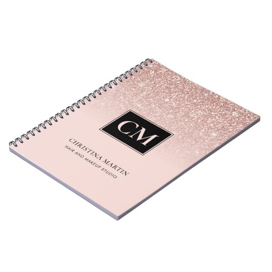 Eleganter Rosa Glitzer Ombre Monogram Notebook Notizblock (Linke Seite)