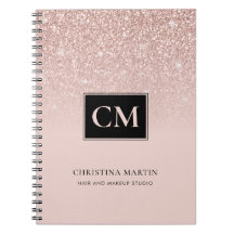 Eleganter Rosa Glitzer Ombre Monogram Notebook