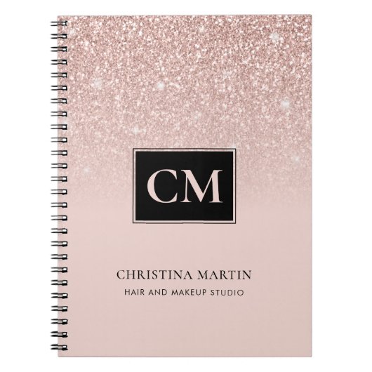 Eleganter Rosa Glitzer Ombre Monogram Notebook Notizblock (Vorderseite)