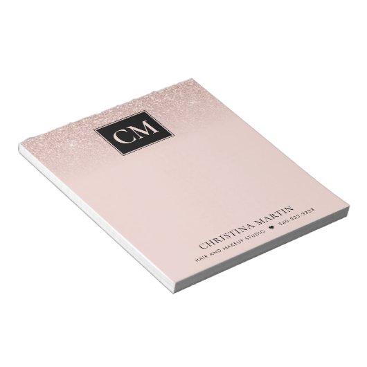 Eleganter Rosa Glitzer Ombre Monogram Notizblock (angewinkelt)