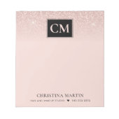 Eleganter Rosa Glitzer Ombre Monogram Notizblock (Vorderseite)