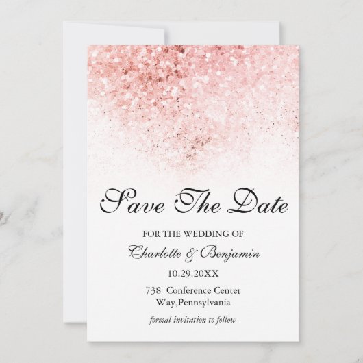 Eleganter Rosa-Glitzer Save the Date (Vorderseite)