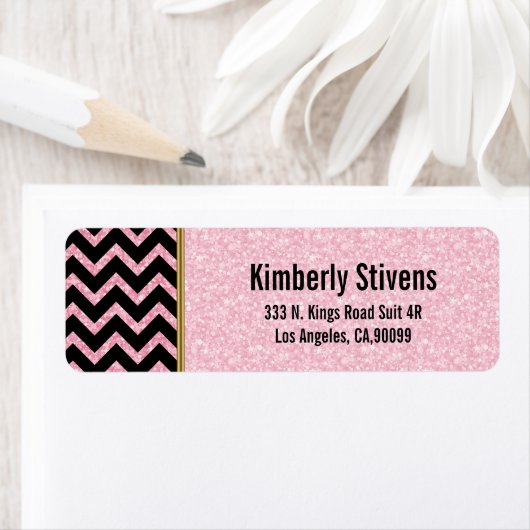 Eleganter rosa Glitzer Schwarzes Zickzack Gold Akz (Insitu)