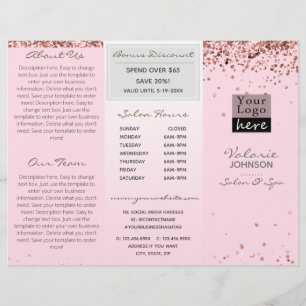 Eleganter Rosa Glitzer Trifold Salon Broschüre