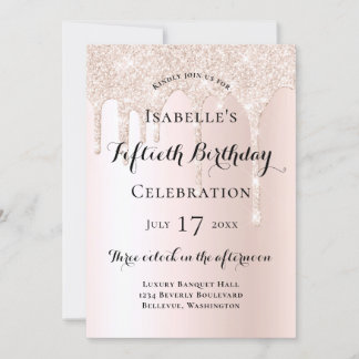 Eleganter Rosa Glitzer Tropfen 50. Geburtstag Einladung