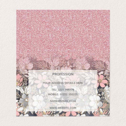 Eleganter Rosa Glitzer Visitenkarten (Innenseite Aufgefaltet)