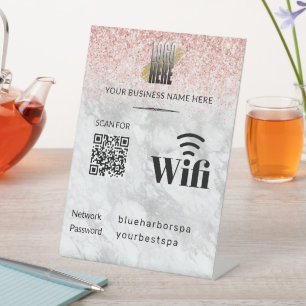 Eleganter rosa Glitzer Wifi QR-Logo Sockelschild