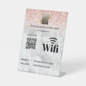 Eleganter rosa Glitzer Wifi QR-Logo Sockelschild (Vorderseite)