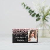 Eleganter rosa-glitzernder Foto-QR-Code Schwarz Visitenkarte (Stehend Vorderseite)