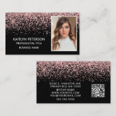 Eleganter rosa-glitzernder Foto-QR-Code Schwarz Visitenkarte (Vorne/Hinten)