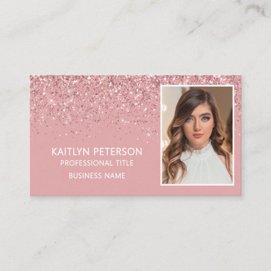 Eleganter rosa-glitzernder Foto-QR-Code  Visitenkarte (Vorderseite)