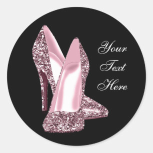 Eleganter rosa glitzernder High Heel Schuh Runder Aufkleber