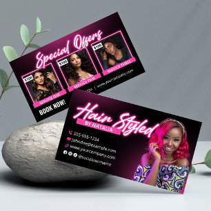 Eleganter rosa Glow Friseur Foto Visitenkarte