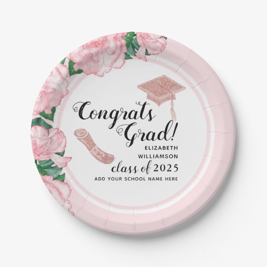 Eleganter rosa Glückwunsch Grad Abschluss Pappteller (Vorderseite)