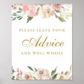 Eleganter Rosa Gold Floral Wedding Advice Poster (Vorne)