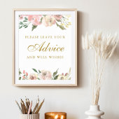 Eleganter Rosa Gold Floral Wedding Advice Poster
