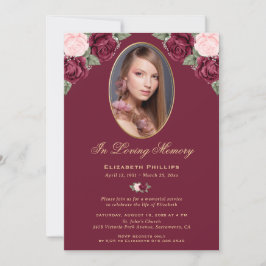 Eleganter Rosa-Gold-Foto-Gedenkservice Einladung