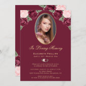 Eleganter Rosa-Gold-Foto-Gedenkservice Einladung (Vorne/Hinten)