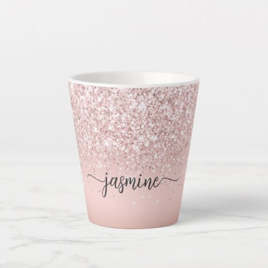 Eleganter rosa Gold Glitter Monogramm Name Milchtasse (Vorderseite)
