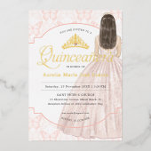 Eleganter Rosa Gold Glitzer Quinceañera Geburtstag Folieneinladung (Vorderseite)