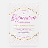 Eleganter Rosa Gold Quinceanera Mattierter Empfang Acrylschild (Vorderseite)