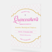 Eleganter Rosa Gold Quinceanera Mattierter Empfang Acrylschild (Winkel)