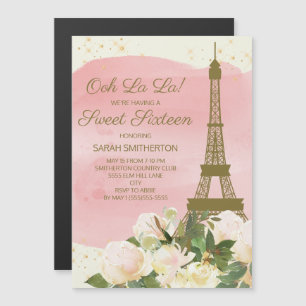 Eleganter rosa goldener Eiffelturm Paris Sweet 16 Magnetkarte