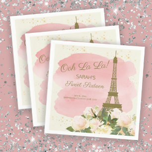 Eleganter rosa goldener Eiffelturm Paris Sweet 16 Serviette