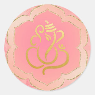 Eleganter rosa goldener Ganesha/ indischer Gott  Runder Aufkleber