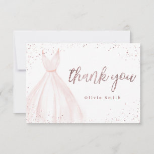 Eleganter rosa goldener Glanz rosa Kleid Quinceañe Dankeskarte