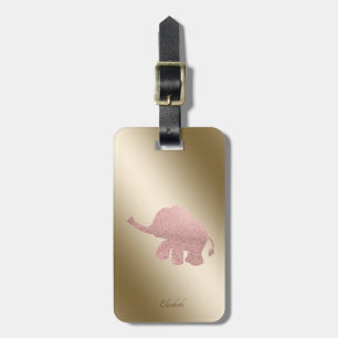 Eleganter rosa goldener Glitter-Elefant-Personalis Gepäckanhänger