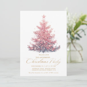 Eleganter rosa goldener Schriftzug Weihnachtsbaum Einladung