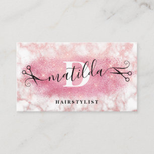 Eleganter rosa Goldglitter-Marmor-Friseur Visitenkarte