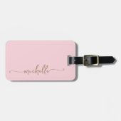 Eleganter rosa Goldkalligraphie-Script Monogram-Na Gepäckanhänger (Vorderseite horizontal)