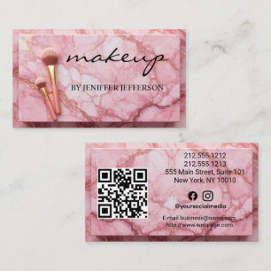 Eleganter rosa Goldmarmor-Make-up-Artist- QR-Code Visitenkarte