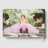 Eleganter rosa Goldrahmen Quinceñera Gästebuch (Rückseite)