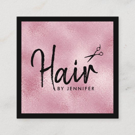 Eleganter Rosa Goldschere Quadratische Visitenkarte (Vorderseite)